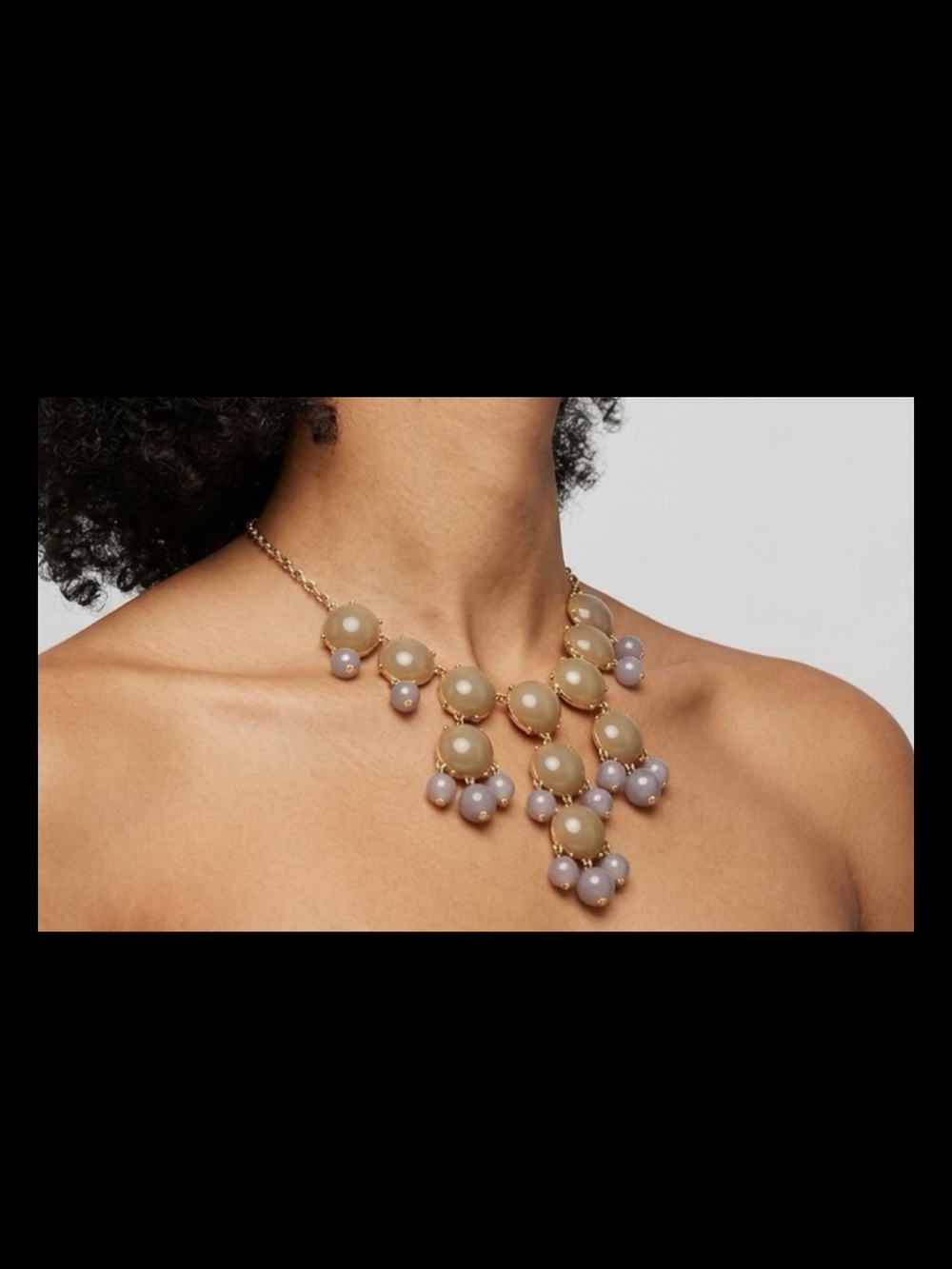 J. Crew Bubble stone Bib Gold-Tone Necklace Beige Green & gray Lavender Stones